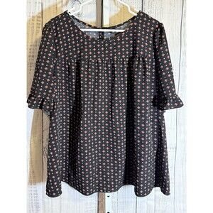 SHEIN Curve Women’s Blouse Black/red/white Geometric Pattern Size 3XL